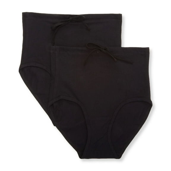 Women's Cottonique W22219 Latex Free Organic Cotton Drawstring Brief 2 Pack (Black 7)