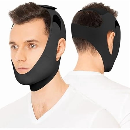 WEEKS Chin Strap for Sleeping Comfortable Stop Snoring Solution, Snore Stopper with Adjustable Velcro, Anti Snoring Devices Breathable and Reusable, Anti Snore Chin Strap for CPAP Users, Black, M