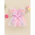 thumbnail image 4 of Gureui Toddler Infant Baby Girls Flying Sleeve Romper, Colorful Mesh Bowknot Decoration Square Neck Casual Dress Style Bodysuit, 4 of 8