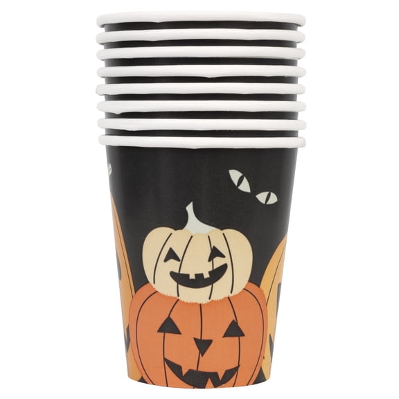 Jack-o'-Lantern Disposable Paper Cups, Multicolor, 9 oz, 8 Count, Halloween by Way To Celebrate