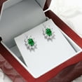 thumbnail image 3 of Gem Stone King 10K White Gold Green Simulated Emerald and White Created Sapphire Oval Halo Stud Earrings for Women (1.50 Cttw, Gemstone Birthstone, Oval 6X4MM), 3 of 5