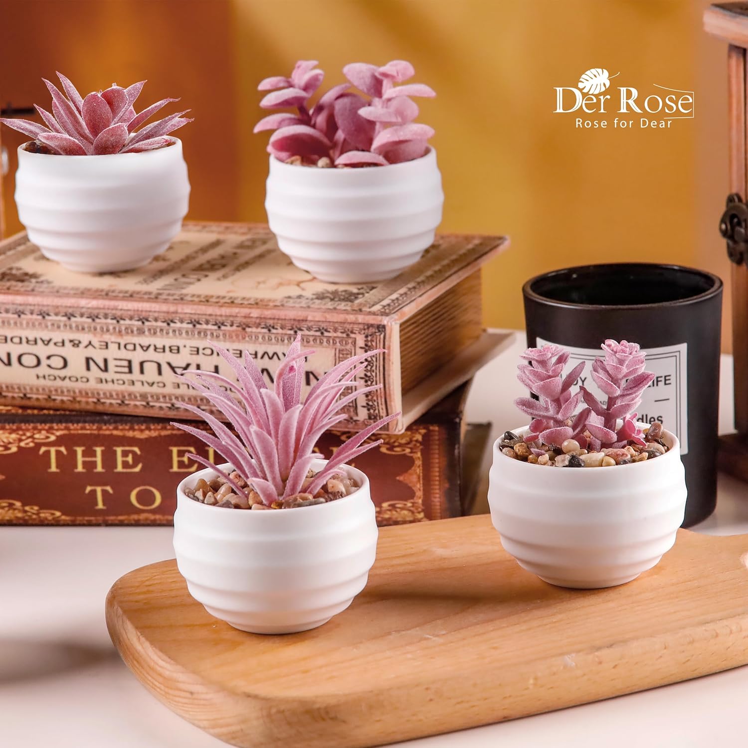 Unbranded Set of 6 Pink Succulents Plants Artificial in Pots Small Fake Plants for Girls Pink Room Decor Office Desk Accessories for Women