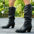 thumbnail image 5 of SACFOF Women's Cowboy Mid Calf Riding Boots Slouch Knee High Boots for Women Wedge Heel Pointed Toe Tall Boot, Wide Calf, Pull-on, 5 of 7