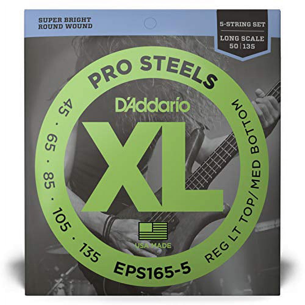 D'Addario EPS165-5 5-String ProSteels Bass Guitar Strings, Custom Light, 45-135, Long Scale