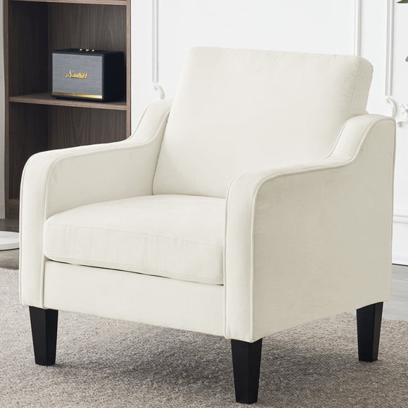 Ktaxon Accent Chair with Thick Cushion, Mid-Century Modern Single Sofa Chenille Armchair for Living Room, Bedroom Creamy White