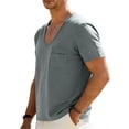 thumbnail image 3 of Yifymode Men's U Neck Short Sleeve Shirt, Tie Detail Pocket Design Casual Sports Style Top Gray XL, 3 of 6