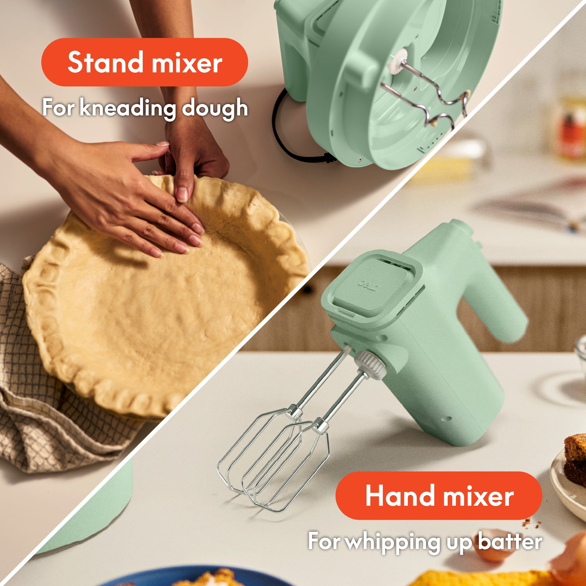 bella 3.5 Qt Hand & Stand Mixer, 2 in 1 Electric Mixer with Bowl, Dough Hook, Whisk & Egg Beater, Seaglass