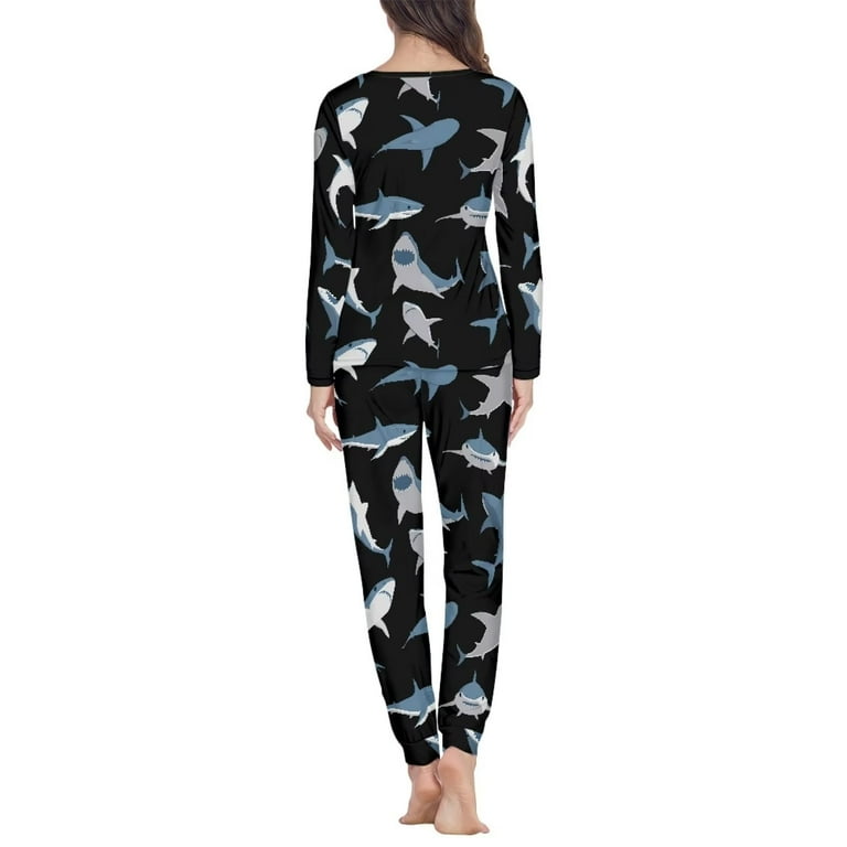 NETILGEN Sea Sharks Print Nightwear for Women Sleepwear 2PCS