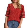 thumbnail image 2 of Pompotops Blouse Femme Col en V Imprimée Blouse à Panneaux en Maille Manches Évasées Hauts Amples, 2 of 9
