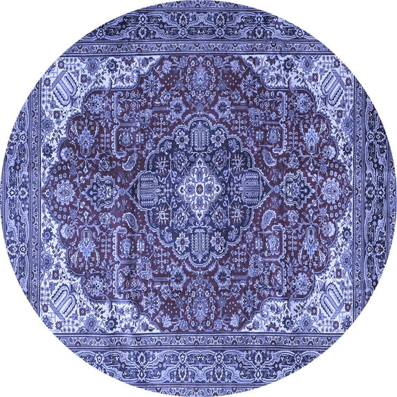 Ahgly Company Indoor Round Medallion Blue Traditional Area Rugs, 4' Round