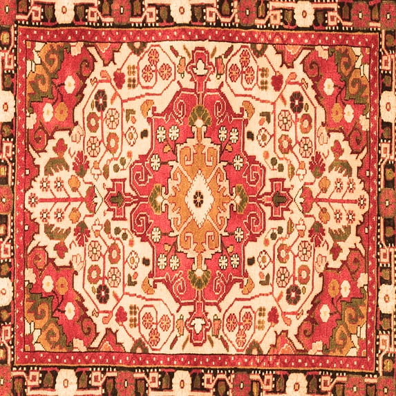 Ahgly Company Indoor Square Medallion Orange Traditional Area Rugs, 3' Square