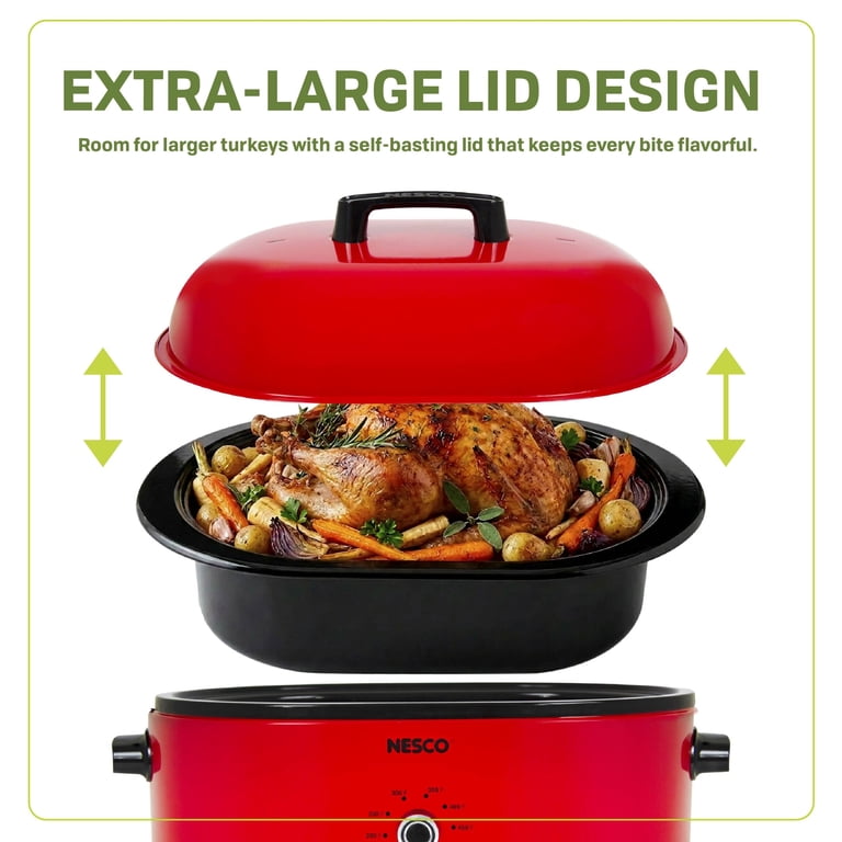 NESCO, Roaster, 18 Qt 1450W with Porcelain Cookwell, Chrome Red