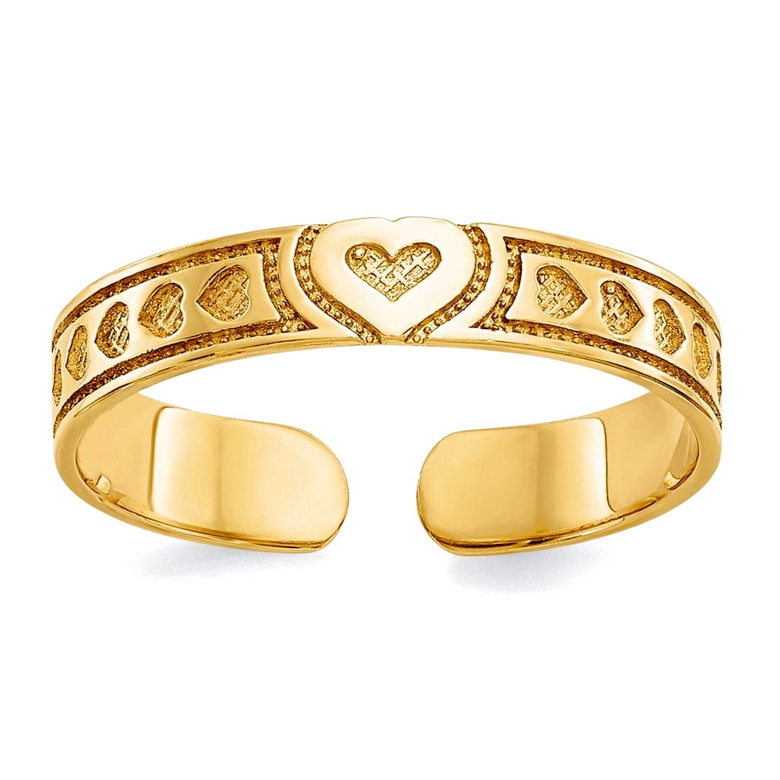 Solid 10k Yellow Gold Textured Polished 3mm Etched Love Hearts Adjustable toe ring toe ring for Women