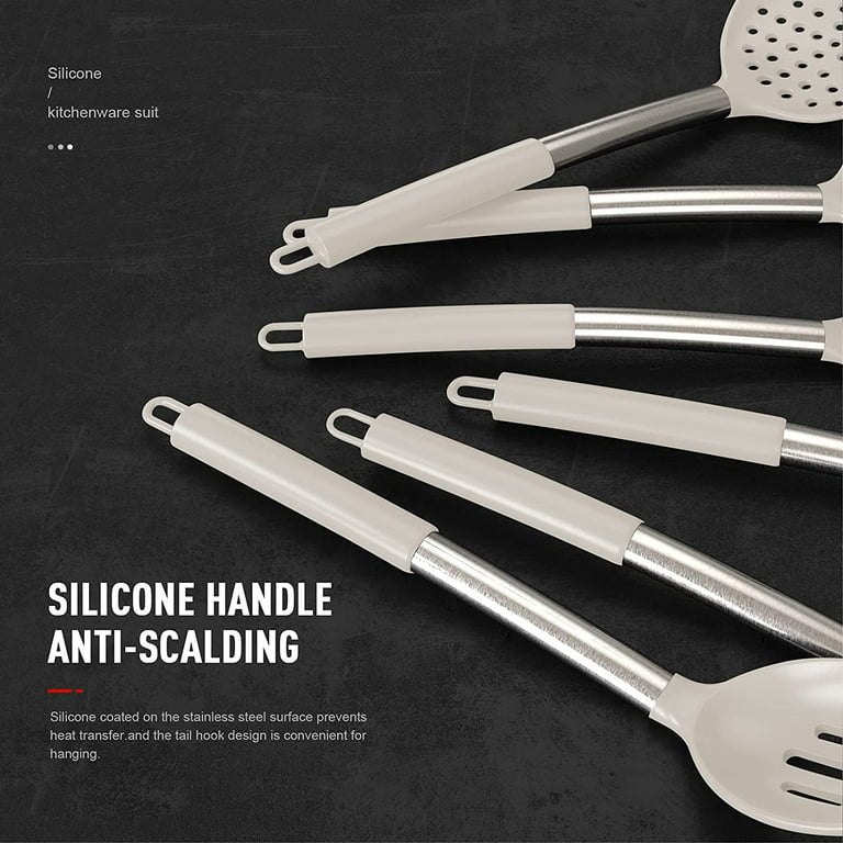 Silicone Kitchen Utensils Set Non-stick Cookware Compatible Kitchen Wooden  Handle Kitchen Accessories