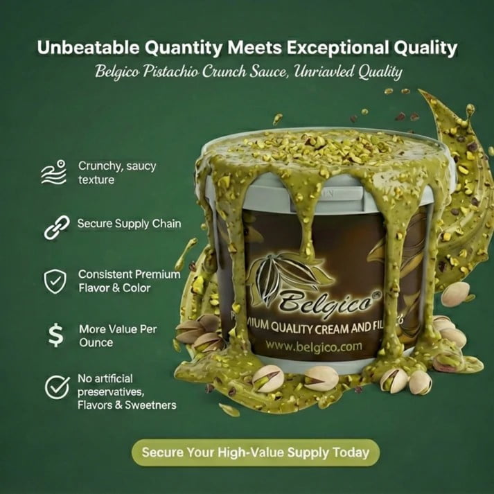 Belgico Bulk Pistachio Crunch sauce – 8.8 lb (4kg) Gourmet Spread for Pastries, Gelato, Knafeh & Dubai Chocolate Bars – Commercial-Grade Filling & Topping