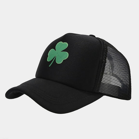 FUNUONY St. Patrick's Day Shamrock Hat - Irish Clover Baseball Cap, Green Day Lucky Adjustable Hats Men Breathable Mesh Summer Hat Newsboy Beret Cap Cabbie Flat Cap Black One Size