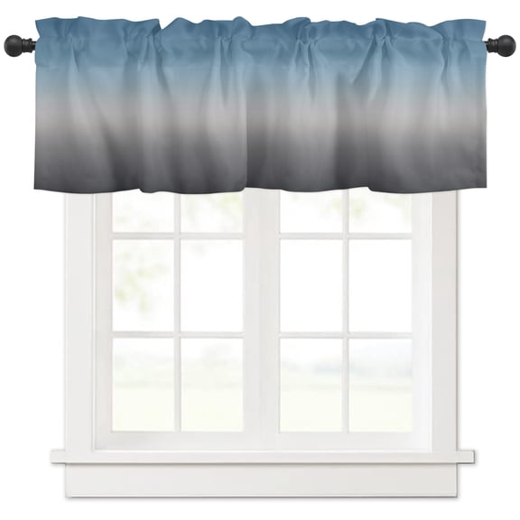 Hokiten Rod Pocket Curtain Valance, Gradient Blue Grey Abstract Art Farmhouse Window Valance for Living Room, Bedroom, Kitchen 54"W x 18"L
