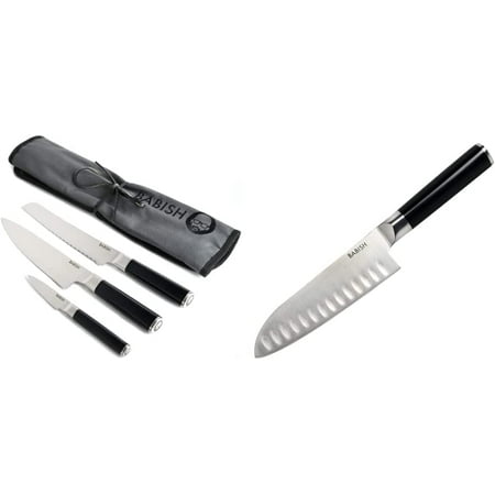 

Babish German High-Carbon 1.4116 Steel Cutlery 3-Piece w/Knife Roll & High-Carbon 1.4116 German Steel Cutlery 6.5 Santoku Knife