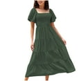 thumbnail image 1 of Staron Robes de Plage pour Femmes 2025 Vacances Col Carré Ligne A Fluide Robe Midi à Volants Manches Courtes Décontractée Printemps Smockée à Étages Longues Robes, 1 of 6