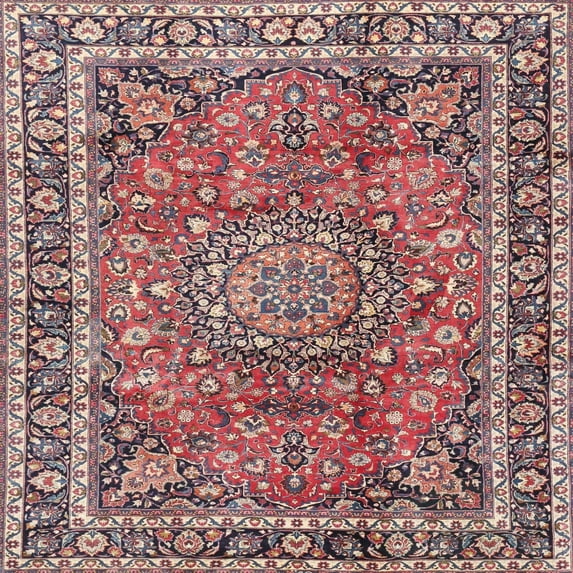 Ahgly Company Machine Washable Indoor Square Traditional Brown Red Area Rugs, 3' Square