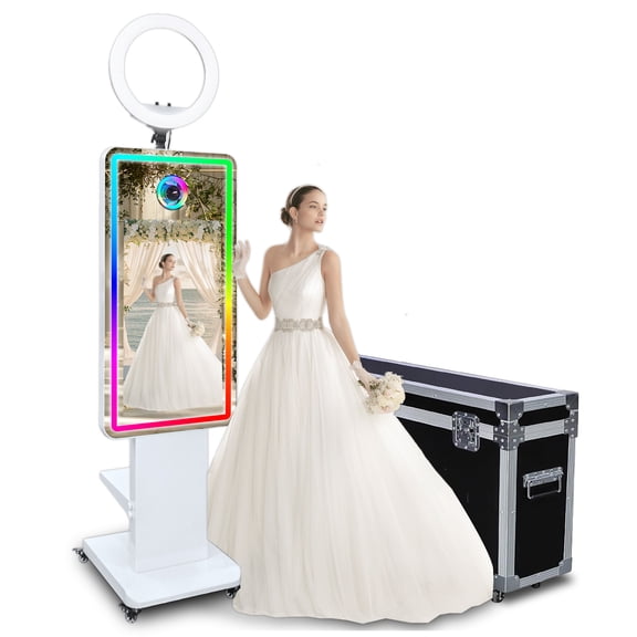 Mirror Photo Booth Machine with 32inch Touch Screen Selfie Photo Booth Machine with RGB Light for Events