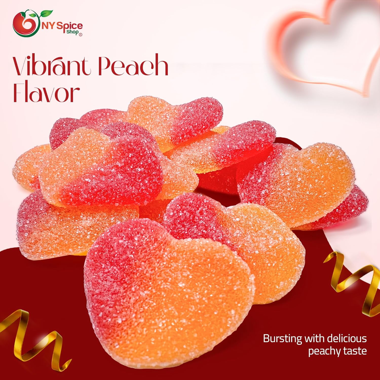 NY SPICE SHOP Valentines Sour Peach Hearts - 3 Pound - Valentines Candy - Heart Candy - Peach Candy