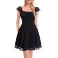thumbnail image 3 of Cenuakty Women’s Vintage A-line Dress, Short Sleeve Ruched Bust Solid Color Flowy Mini Dress, 3 of 9