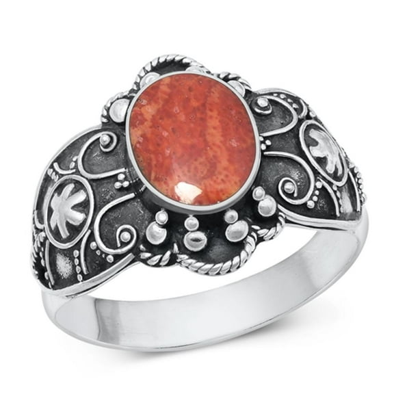 CHOOSE YOUR COLOR Simulated Coral Bali Wholesale Cocktail Ring .925 Sterling Silver Band Red CZ Female Size 10