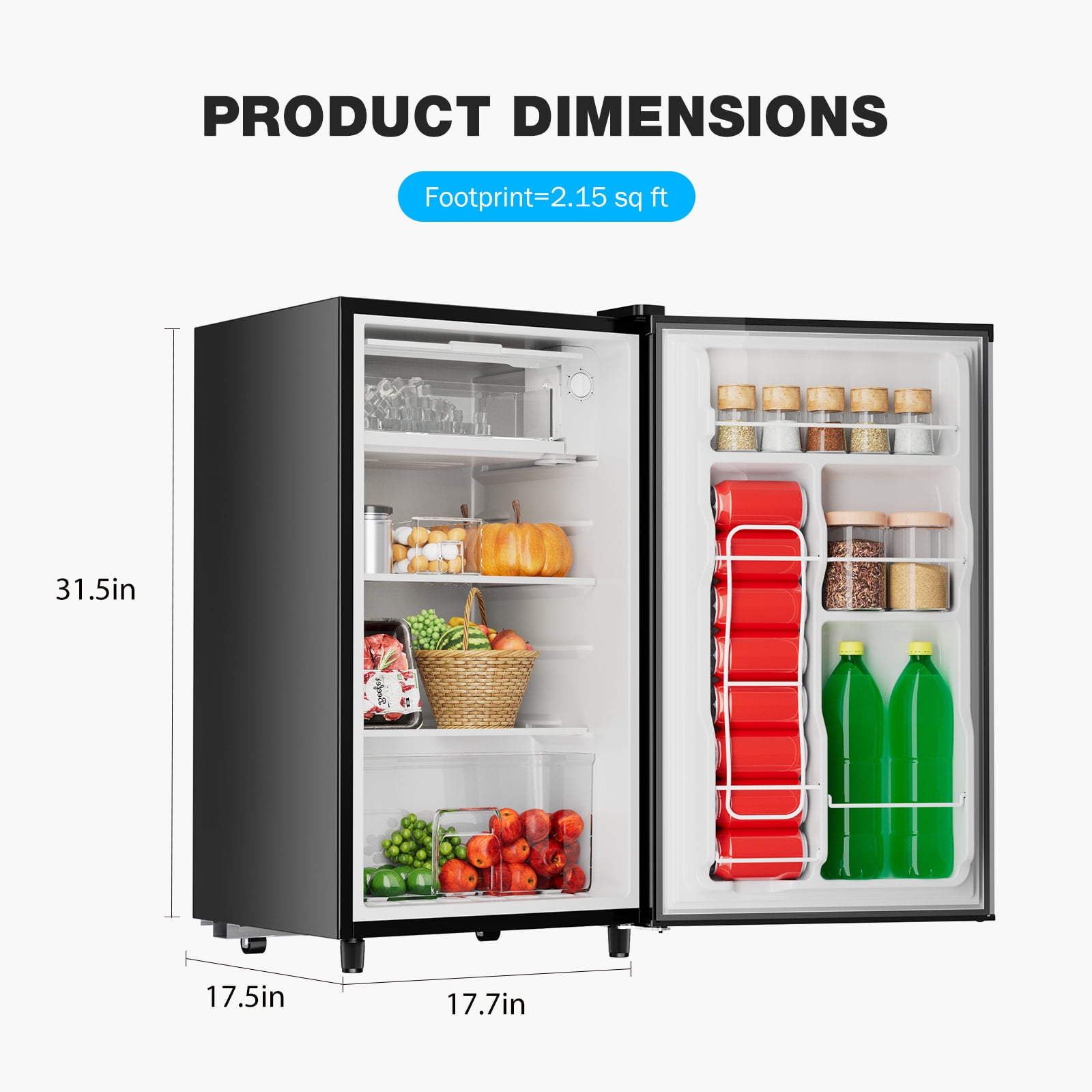 CONCETTA Mini Fridge With Freezer 3.2 Cu.Ft Single Door Adjustable Thermostat, Low Noise, For Bedroom, Office, Dorm, Silver