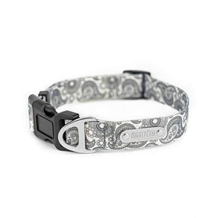 UPC: 0850007686482 | Mighty Paw Grey Paisley Designer Collar | Stylish Adjustable Patterned Collar Dogs Made With Heavy-Duty Hardware and Soft Cute Polyester Webbing For Small to Large Pets.