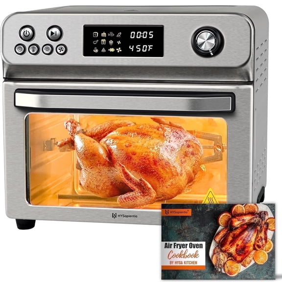 HYSapientia 26QT Air Fryer Oven With Rotisserie 1800W Toaster Oven Air Fryer Combo, 10 in 1 Convection Oven Countertop, Airfryer Toaster Oven, Mini Toaster Oven,Easy to clean