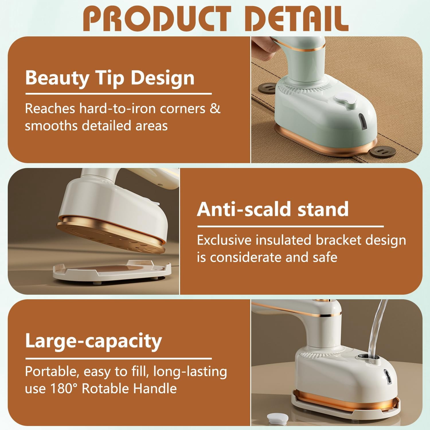 2-in-1 Portable Handheld Steam Iron, with Anti-Scalding Base, Travel Irons for Clothes, Compact Lightweight Design/Fast 5-Second Heat up for Home, Dorm