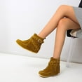 thumbnail image 3 of Chenyee Women's Suede Fringe Ankle Boots Flat Hidden Inner Side Zipper Short Booties, 3 of 6