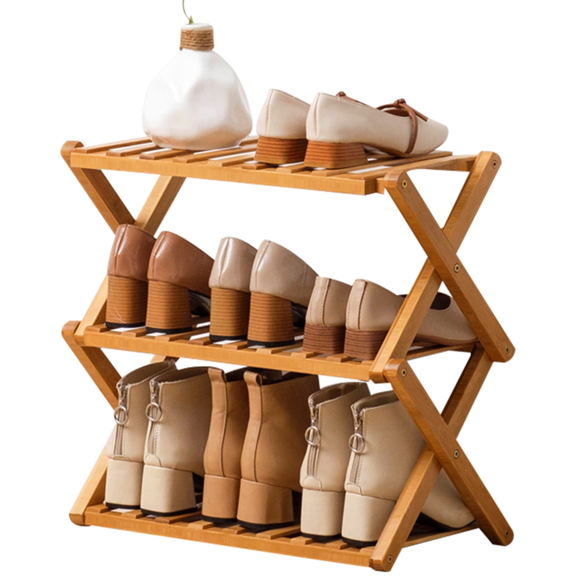6-Tier Shoe Rack Bamboo Stackable Shelf Storage Organizer for Entryway Hallway 
