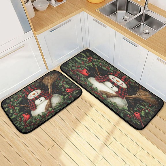 Kitchen Rugs and Mats【2 PCS】Non Skid Hat Winter Snowman Creative Kitchen Mat