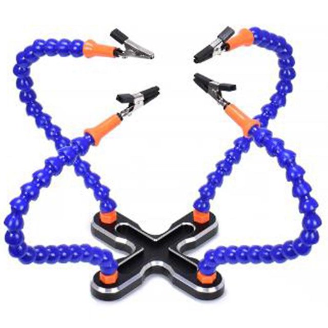 Soporte de reparación de brazos flexibles para soldar, herramienta multifuncional de tercera mano para bricolaje, 4 piezas, azul y negro