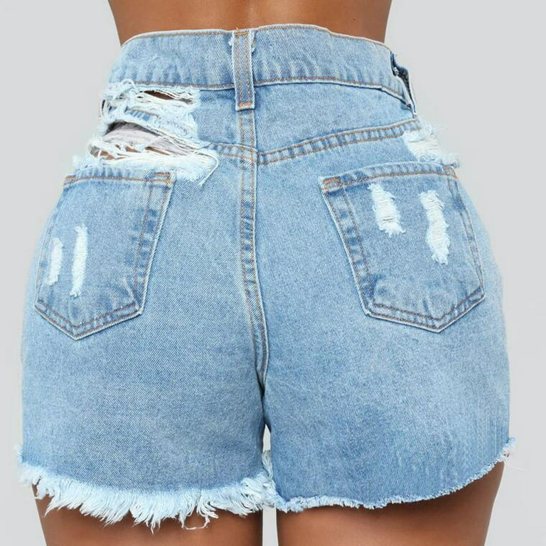Women High Waisted Jean Shorts Womens Frayed Raw Hem Skinny Jeans With  Pockets Butt Lift Tummy Control Sexy Hot Denim Shorts