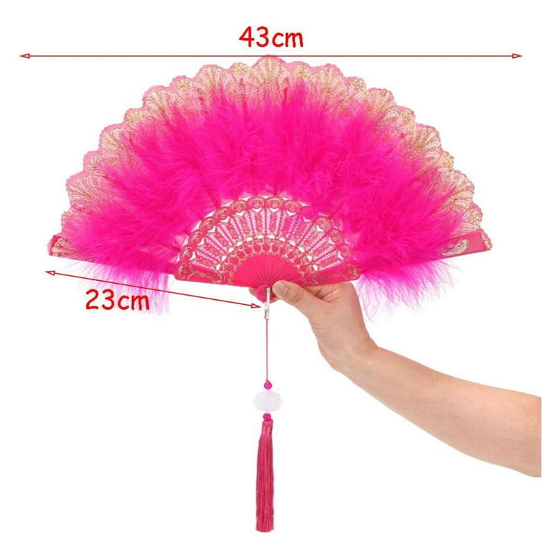 Elegant Feather Fan Colorful Full Velvet Folding Fan Dance Fans Party  Accessory