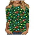 thumbnail image 2 of Blmnix Crew Neck Women's Tops Green Christmas 3/4 Sleeve Basic Fall Shirts for Women, 2 of 5