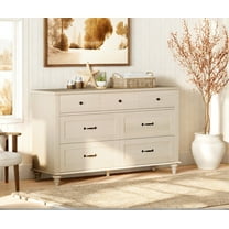 Mid Century Dresser with 7 Drawers, Wooden Kids Dresser for Kids Room Living Room, Beige