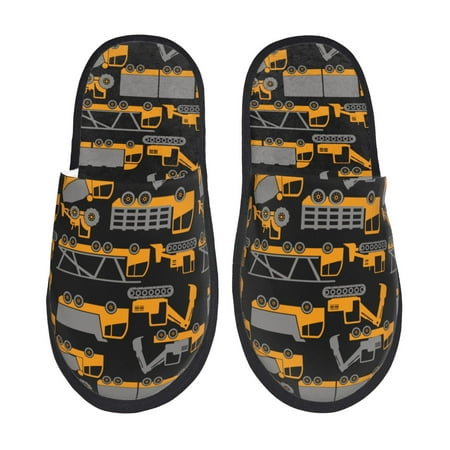 Balery Yellow Excavator Slient Indoor Furry Fleece Comfort House Shoes Soft Non-Slip Home Shoes Cotton slippers House Slippers-- Large