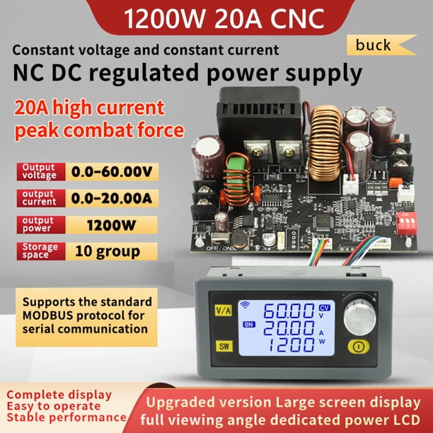 Regulador De Voltaje De Cc Voltaje constante 1200W 20A Corriente constante Módulo reductor digital Pantalla LCD