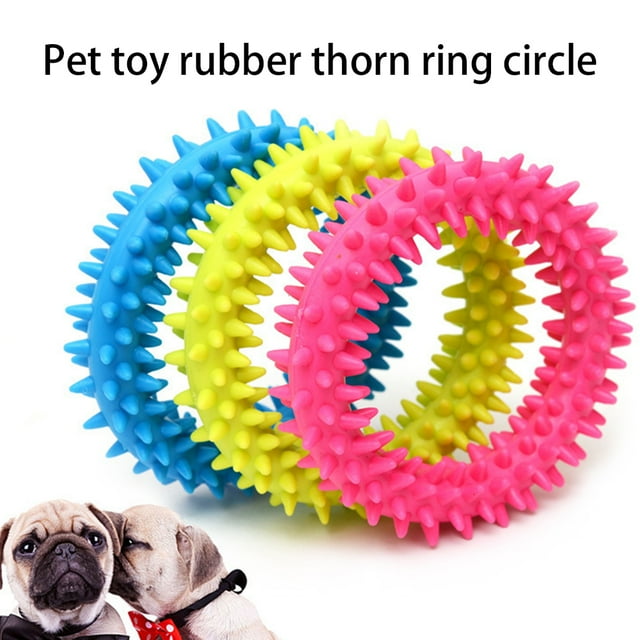 Flmtop Spiky Circle Ring Dog Bite-Training Chew Molar Toy Cleaning Tooth Pet Supply Yellow