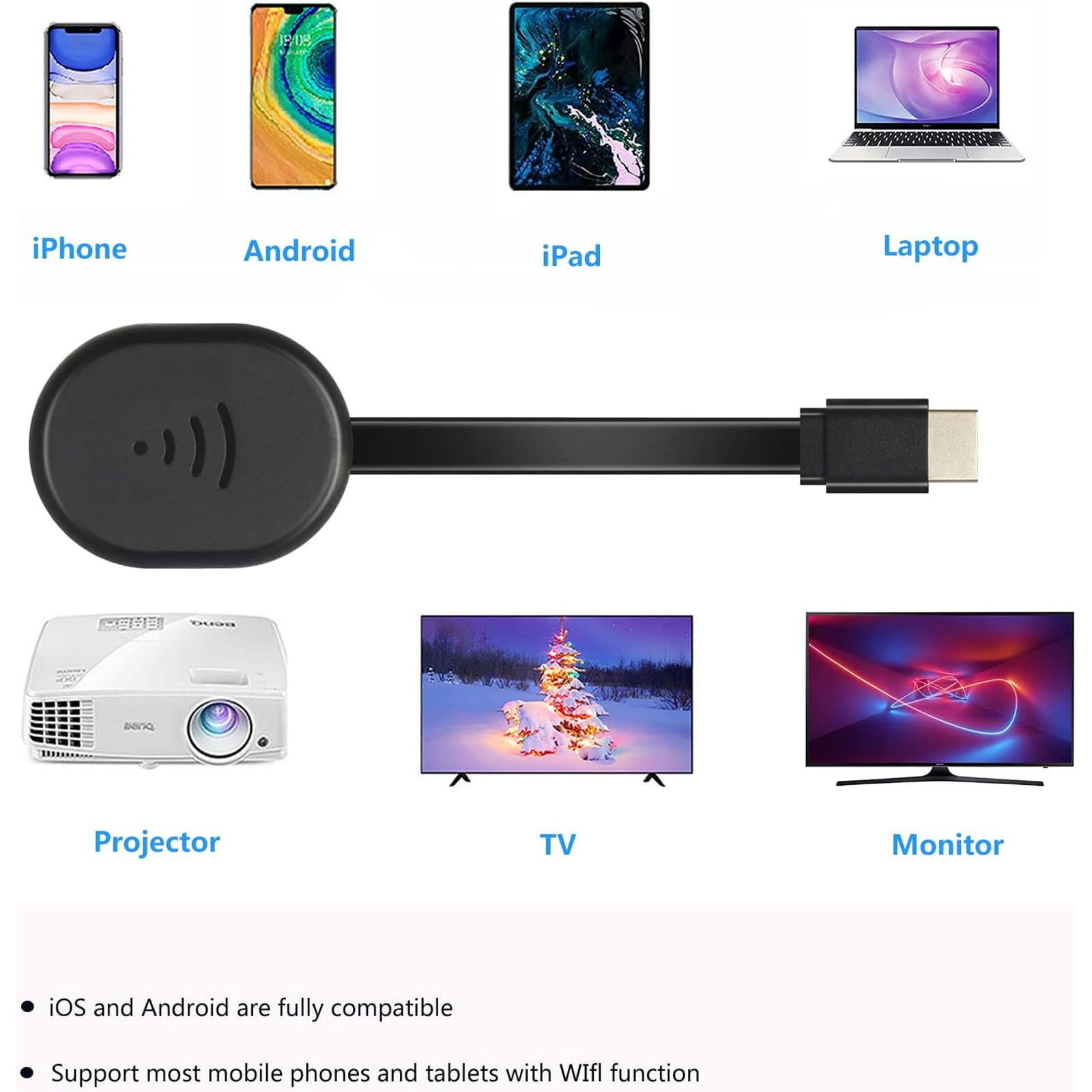 Adaptateur HDMI Sans Fil : Miroir écran Téléphone Vers TV, Compatible Chromecast, AirPlay, Miracast - 8