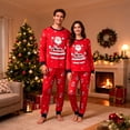 thumbnail image 2 of ELUTONG Adult Christmas Pajamas, One set of men's or Women's Long Sleeve Santa Claus and Christmas Snowman Sleepwear Navy Blue S-2XL, 2 of 6
