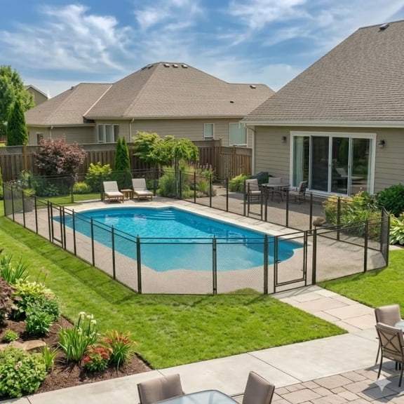 SPZONE Removable Mesh Pool Safety Fence with Gate, 40in H x 36ft L, In-Ground Metal Pool Barrier for Outdoor Pools