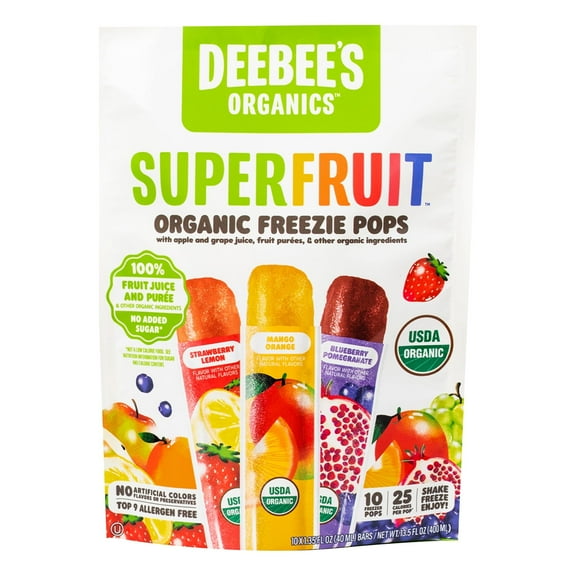 Deebee's Organics Fruit Freezies Ice Pops, Gluten-Free, 1.35 oz, 10 Count