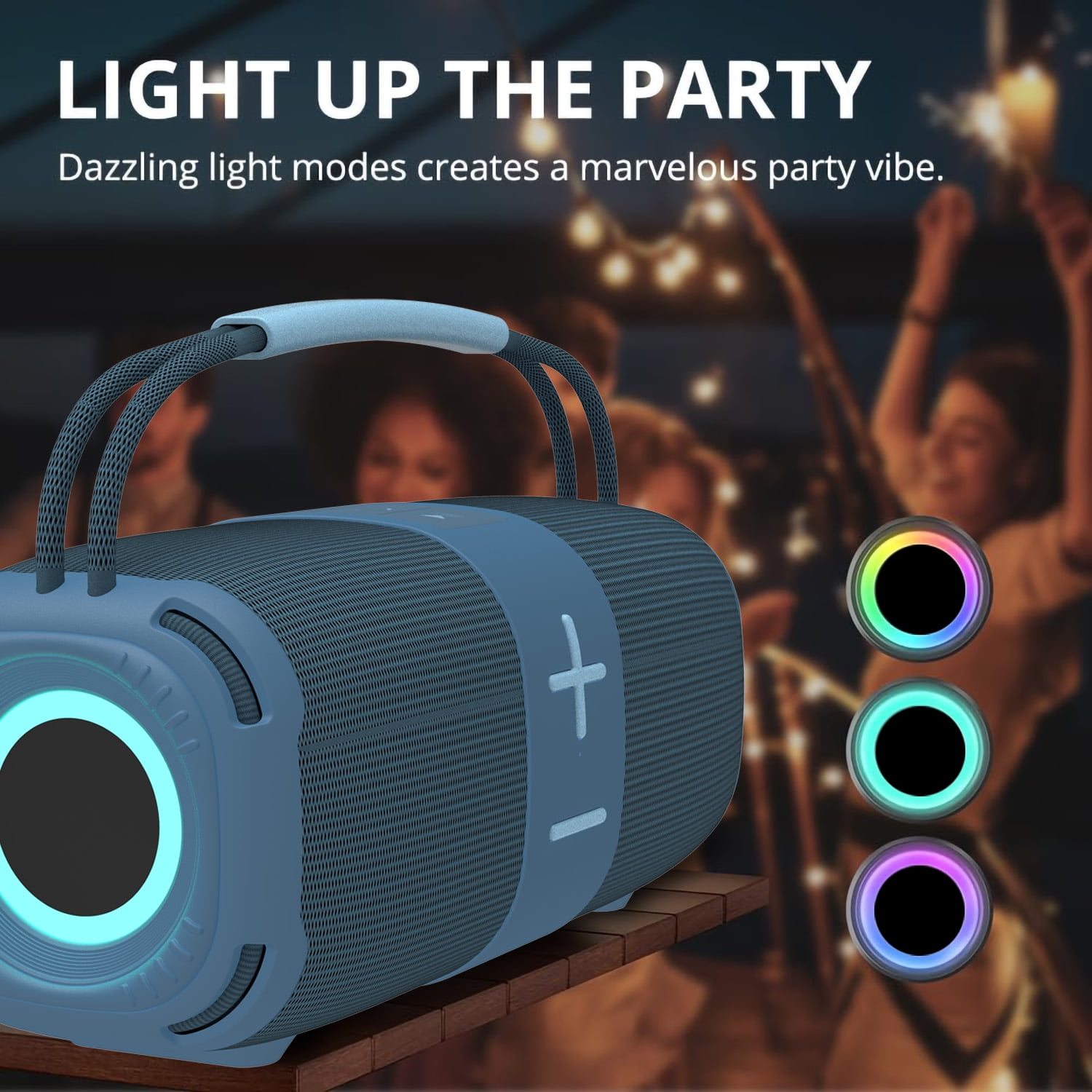 Babyltrl Portable Bluetooth 5.3 Speaker,9.3" Wireless Speaker with Dynamic LED Lights and Powerful 360° Sound,TWS Pairing,Outdoor Music Party Show,Blue