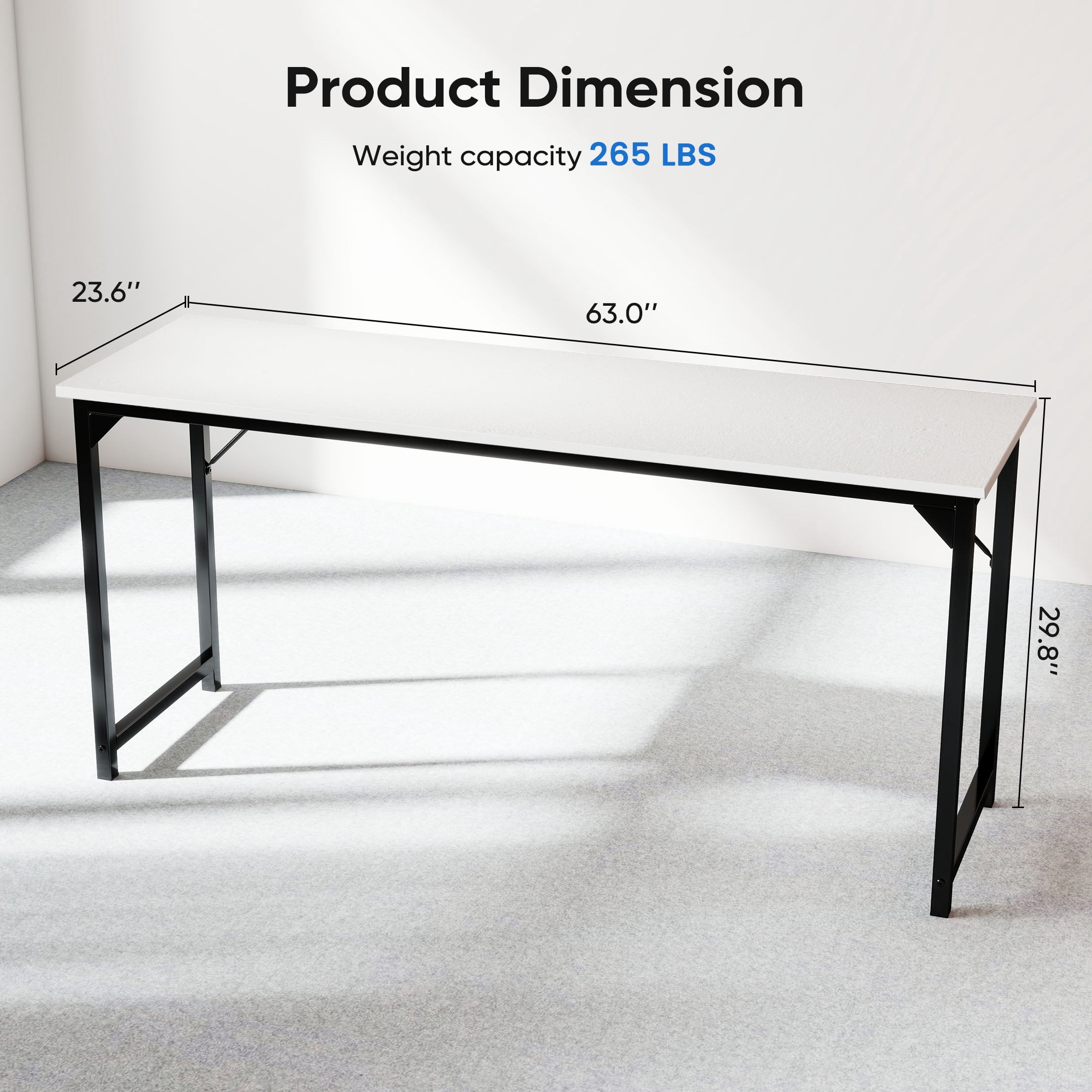 edx 63 inch Computer Desk Modern Writing Desk, Industrial Office Desk, Sturdy Laptop Table for Home Office, White