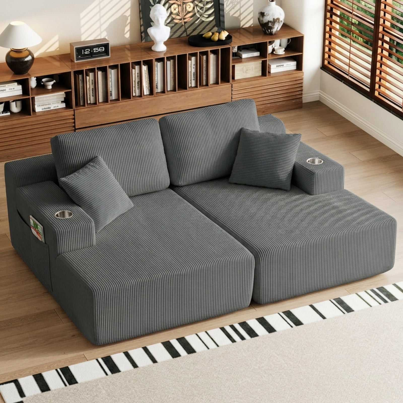 130" U-Shaped Boneless Modular Sectional Sofa with Chaise, 6 Pillows and Cup Holders
